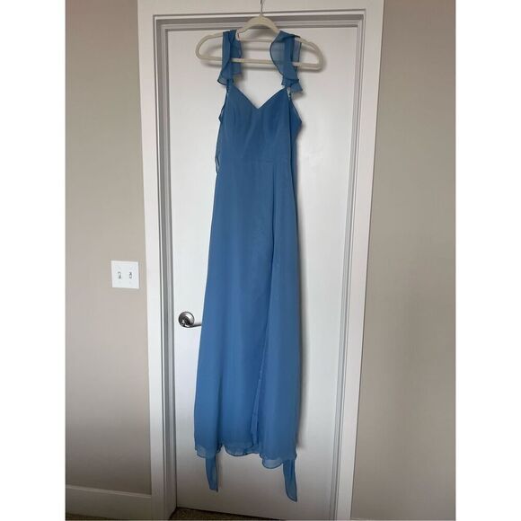 Azazie blue sleeveless ruffle maxi dress size 6 - Picture 2 of 7